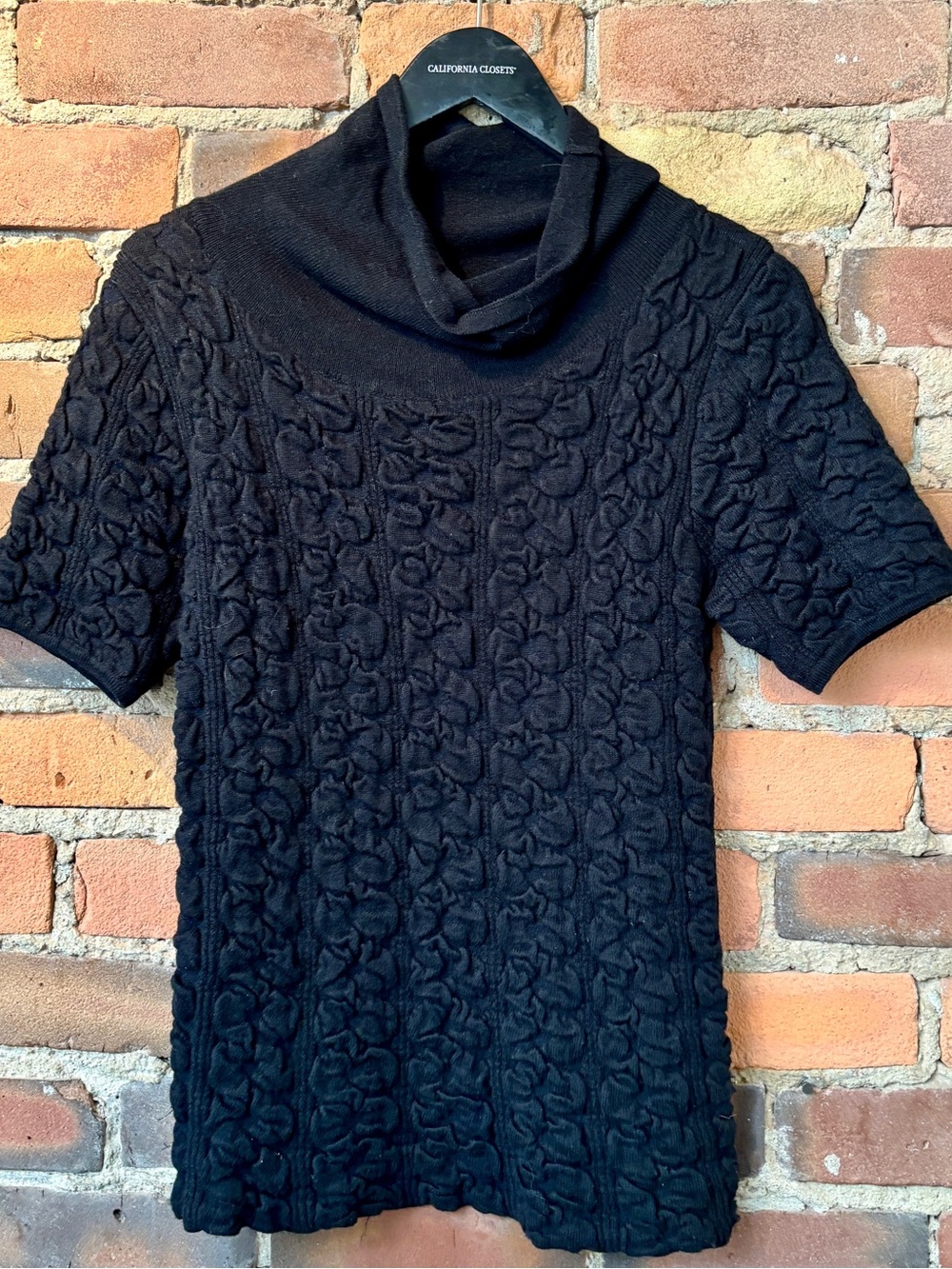 Lilibleu Textured Black Wool‑Blend Cowl‑Neck Sweater • Size M